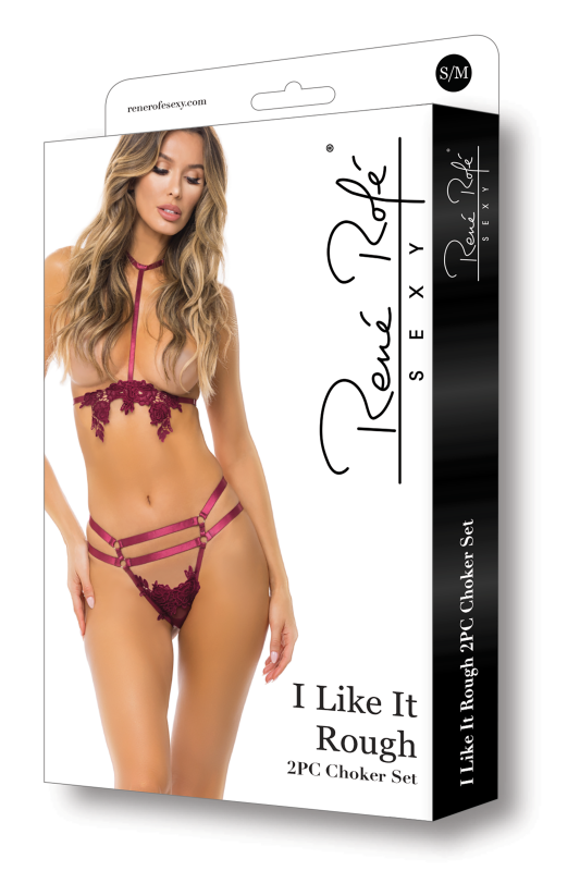 Комплект білизни I LIKE IT ROUGH 2PC CHOKER SET BURGUNDY, S/M вид 4