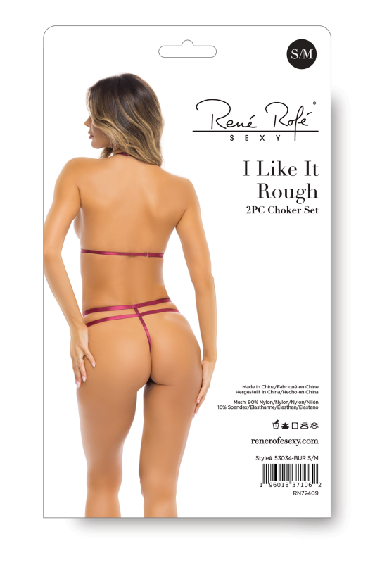 Комплект білизни I LIKE IT ROUGH 2PC CHOKER SET BURGUNDY, S/M вид 5