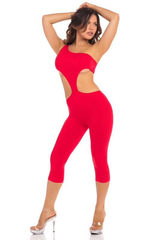 Комбінезон з відкритим плечем Pink Lipstick One Shoulder Cropped Catsuit, червоний, S/M вид 2