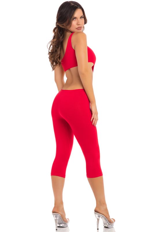 Комбінезон з відкритим плечем Pink Lipstick One Shoulder Cropped Catsuit, червоний, S/M вид 3
