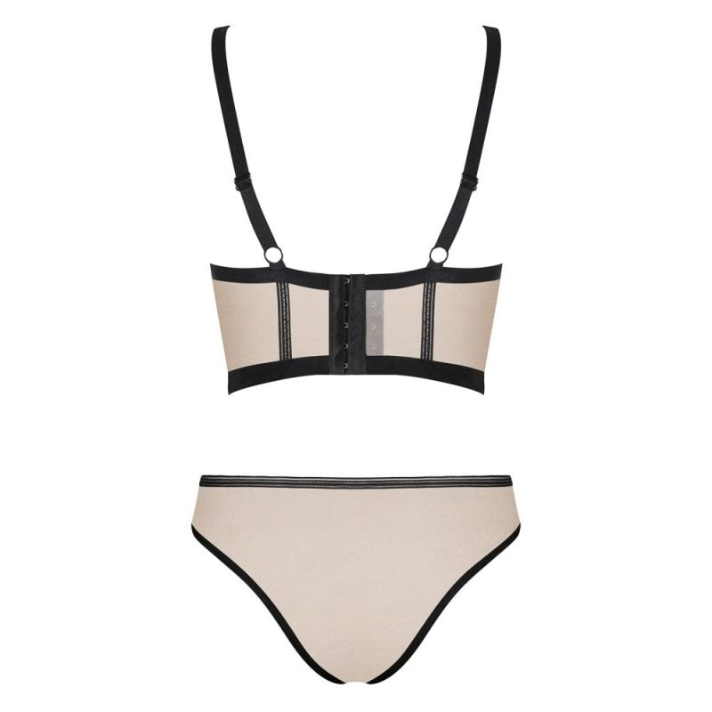 Комплект Obsessive Nudelia бюстьє з трусиками, бежевий з чорним, S/M вид 5