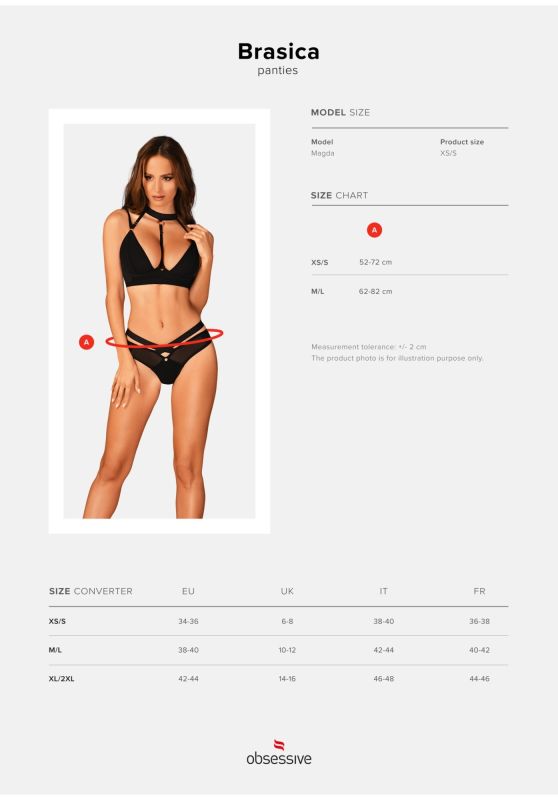 Трусики з декоративною гумкою та напівпрозорими вставками Obsessive Brasica чорний, XS/S вид 10