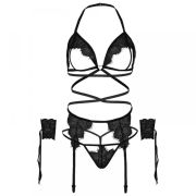 Комплект нижньої білизни Leg Avenue Eyelash Lace Open Cup Black O\S