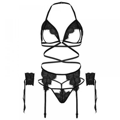 Комплект нижньої білизни Leg Avenue Eyelash Lace Open Cup Black O\S