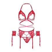 Комплект нижньої білизни Leg Avenue Eyelash Lace Open Cup RED O\S