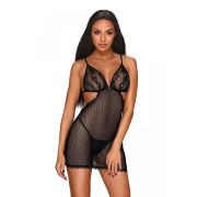 Пеньюар в сеточку Obsessive MILAGRO в комплекте с трусиками-стрингами, черный, L/XL