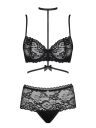 Комплект мереживної білизни Obsessive RAQUELIA з чокером, чорний, L/XL