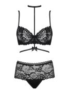 Комплект мереживної білизни Obsessive RAQUELIA з чокером, чорний, L/XL