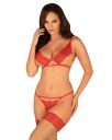 Комплект мереживної білизни з декоративними лямками Obsessive Mellania червоний, L/XL