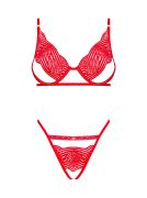 Комплект мереживної білизни з декоративними лямками Obsessive Mellania червоний, L/XL