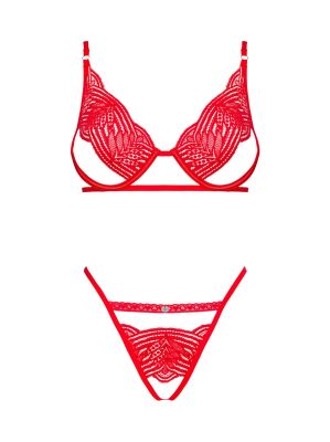 Комплект мереживної білизни з декоративними лямками Obsessive Mellania червоний, L/XL