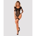 Боді в дрібну сітку Obsessive G334 з відкритим доступом та імітацією панчох, чорний, S/M/L вид 4