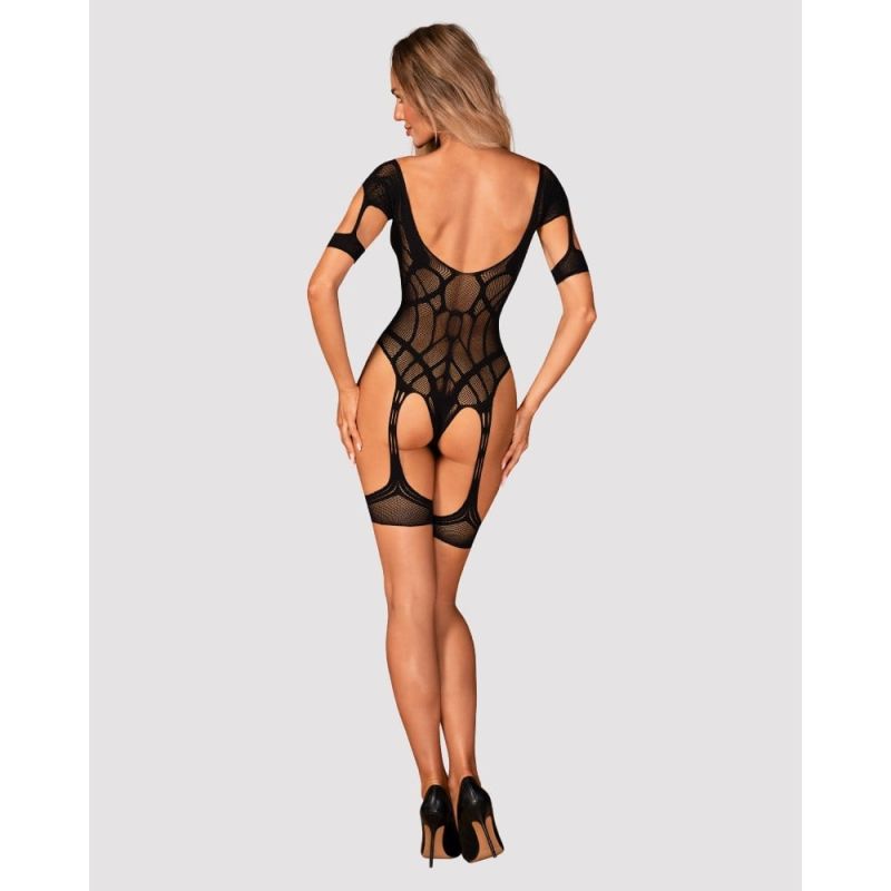 Боді в дрібну сітку Obsessive G334 з відкритим доступом та імітацією панчох, чорний, S/M/L вид 5