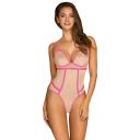 Боди телесный Obsessive Nudelia с розовой отделкой, S/M