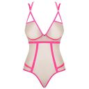 Боди телесный Obsessive Nudelia с розовой отделкой, S/M