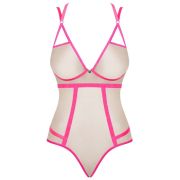 Боди телесный Obsessive Nudelia с розовой отделкой, S/M