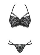 Комплект мережива Obsessive Joylace з вкрапленнями перлин, чорний, L/XL