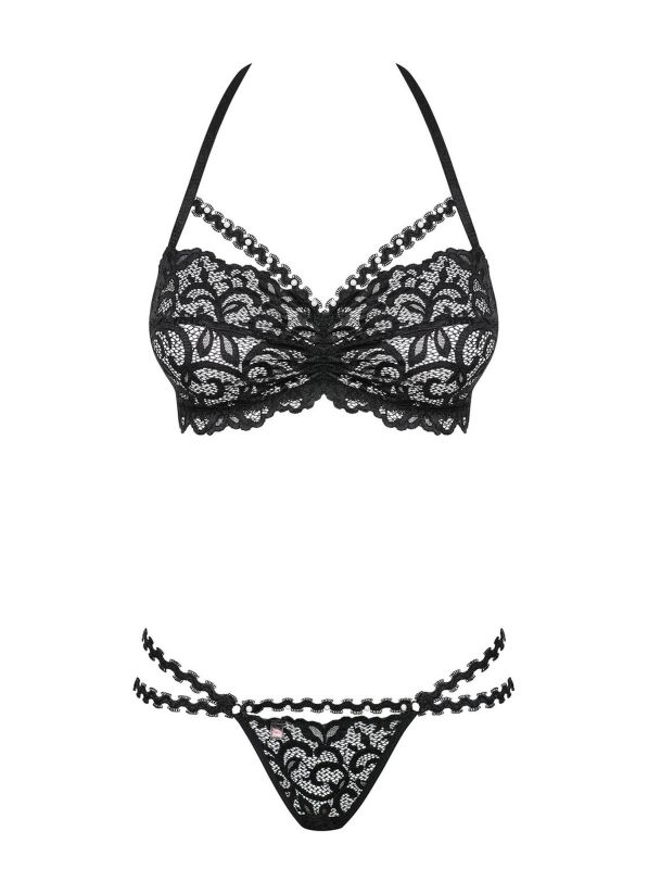 Комплект мережива Obsessive Joylace з вкрапленнями перлин, чорний, L/XL вид 4