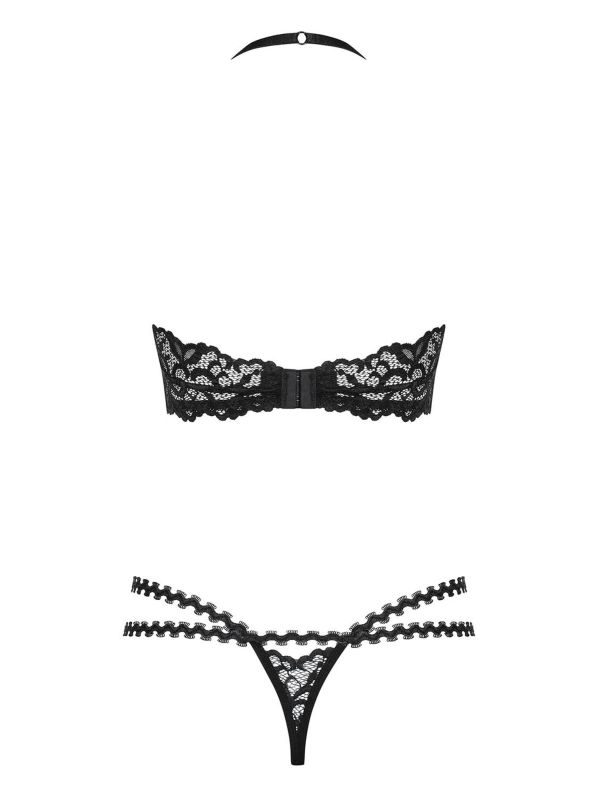 Комплект мережива Obsessive Joylace з вкрапленнями перлин, чорний, L/XL вид 5