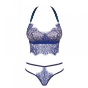 Комплект білизни Obsessive FLOWLACE з квітковим мереживом, синій, L/XL
