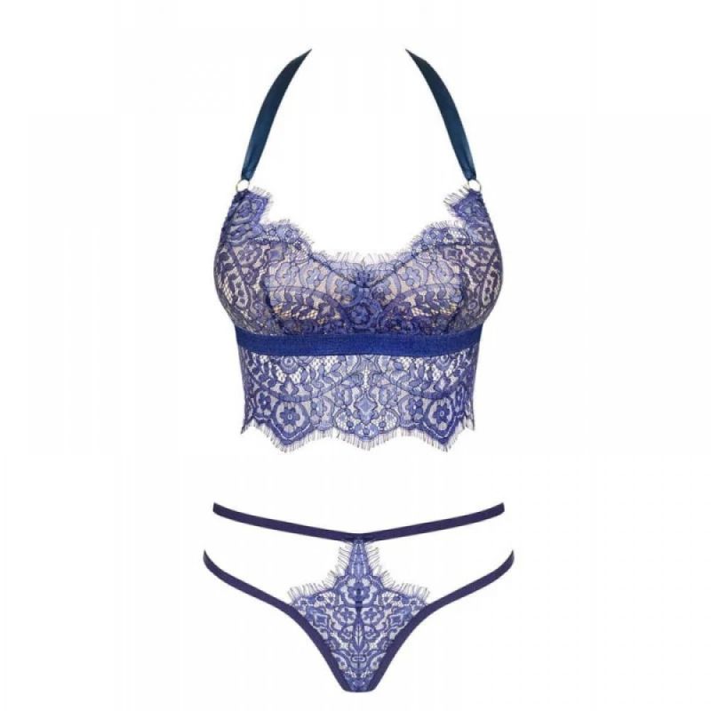 Комплект білизни Obsessive FLOWLACE з квітковим мереживом, синій, L/XL вид 6