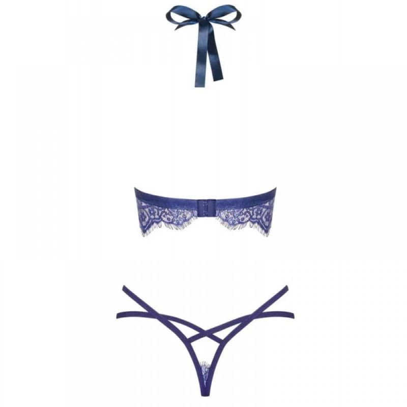 Комплект білизни Obsessive FLOWLACE з квітковим мереживом, синій, L/XL вид 7