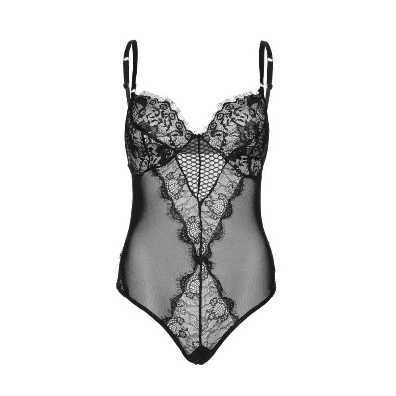 Боди из кружева и полупрозрачной черной сетки Leg Avenue, S вид 4