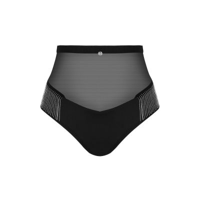Трусики з високою посадкою та блискучою бахромою Obsessive Milladis, чорний, XS/S