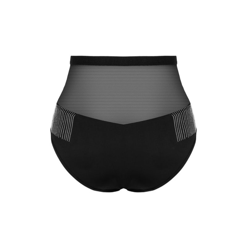 Трусики з високою посадкою та блискучою бахромою Obsessive Milladis, чорний, XS/S вид 7