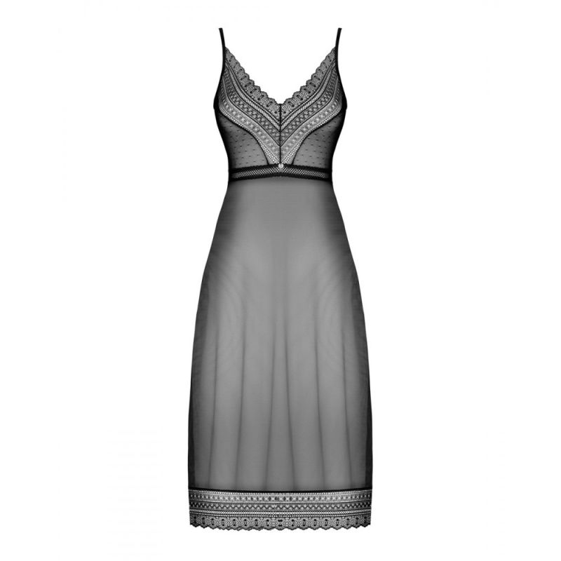 Пеньюар довгий Obsessive Estiqua з відкритою спиною, чорний, M/L вид 8