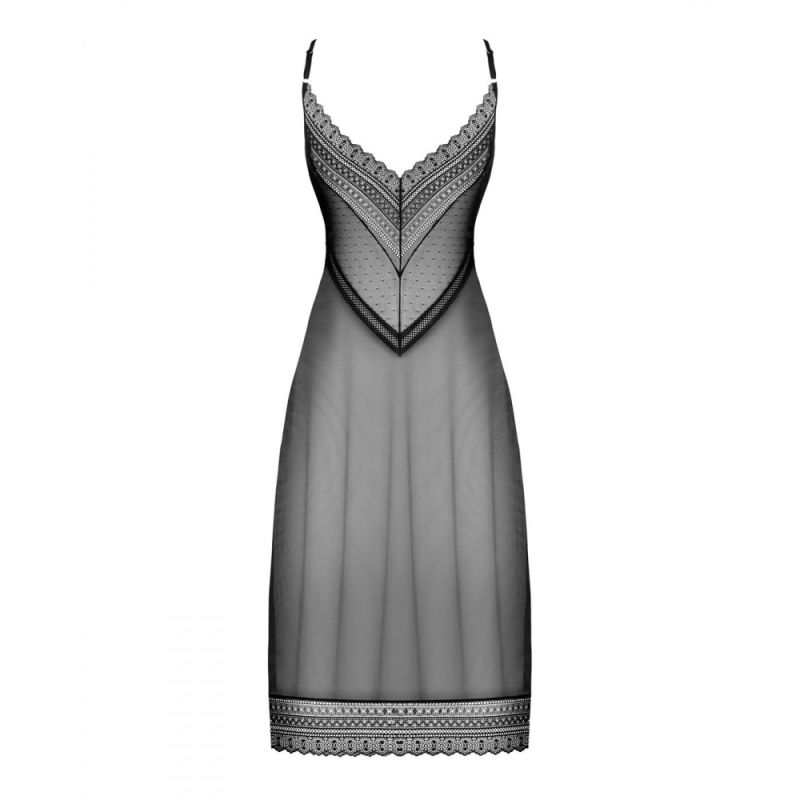 Пеньюар довгий Obsessive Estiqua з відкритою спиною, чорний, M/L вид 9