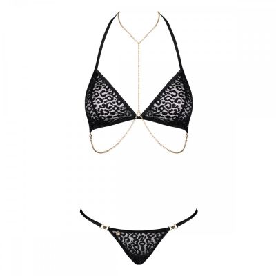 Комплект с анималистическим принтом Obsessive Pantheria и декоративными цепочками, L/XL