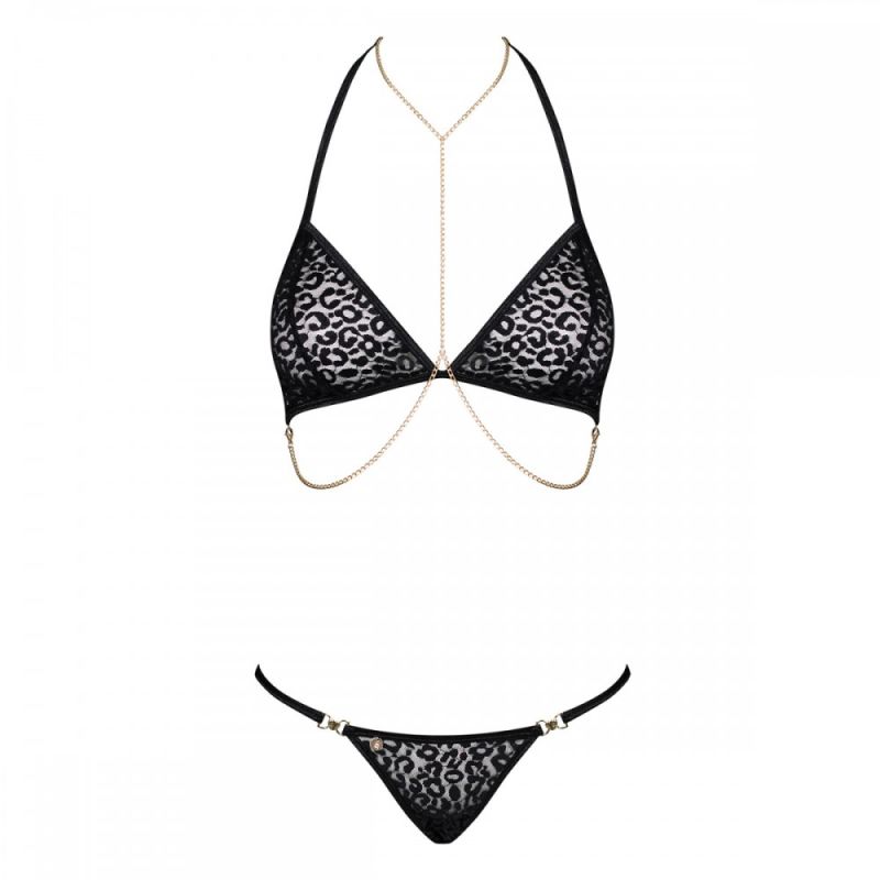 Комплект с анималистическим принтом Obsessive Pantheria и декоративными цепочками, L/XL вид 4