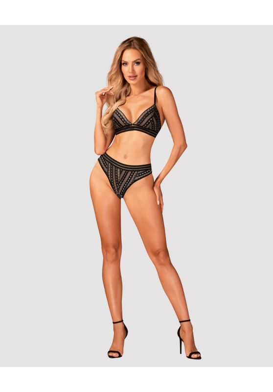 Комплект з геометричним візерунком Obsessive Natilya, чорний, XS/S вид 4