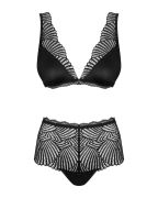 Комплект мереживний Obsessive Klarita ліф і трусики з високою посадкою, чорний, L/XL