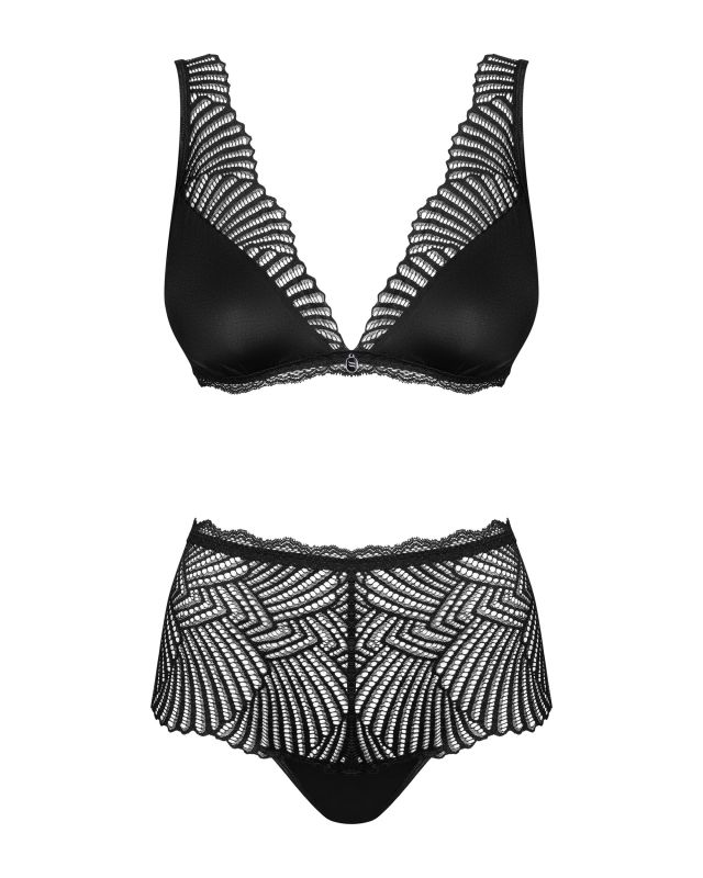 Комплект кружевной Obsessive Klarita лиф и трусики с высокой посадкой, черный, L/XL вид 6