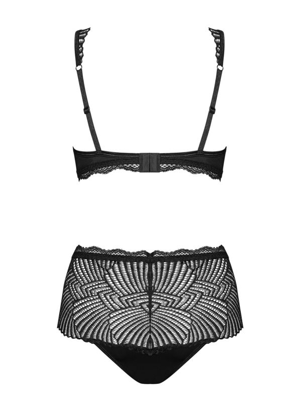 Комплект кружевной Obsessive Klarita лиф и трусики с высокой посадкой, черный, L/XL вид 7