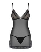 Пеньюар полупрозрачный с орнаментом по краю Obsessive 862-CHE-1 черный, L/XL