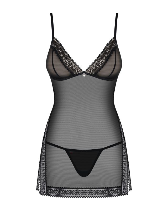 Пеньюар полупрозрачный с орнаментом по краю Obsessive 862-CHE-1 черный, L/XL вид 6