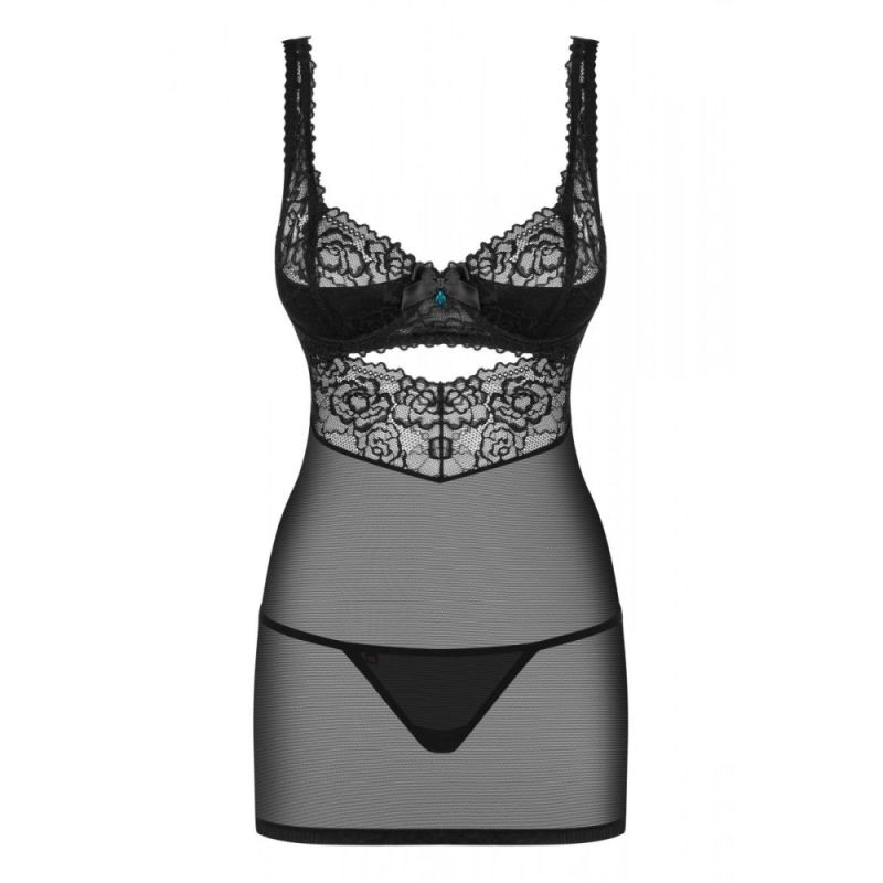 Пеньюар Obsessive 867-CHE-1 с кружевным лифом, черный, L/XL вид 6
