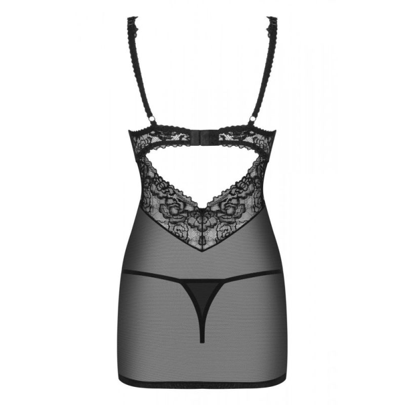 Пеньюар Obsessive 867-CHE-1 с кружевным лифом, черный, L/XL вид 7