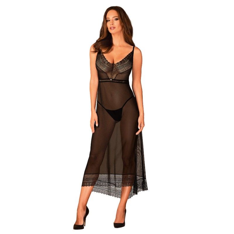 Пеньюар довгий напівпрозорий Obsessive Estiqua чорний, XS/S вид 4