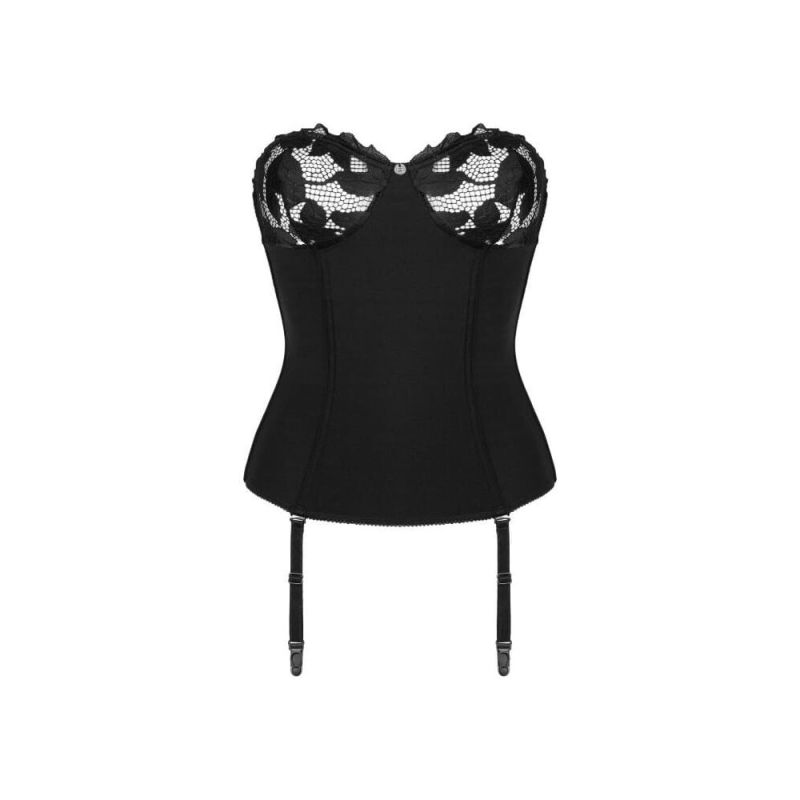 Корсет з мереживними чашками Obsessive Editya та пажами для панчох, чорний, XS/S вид 4