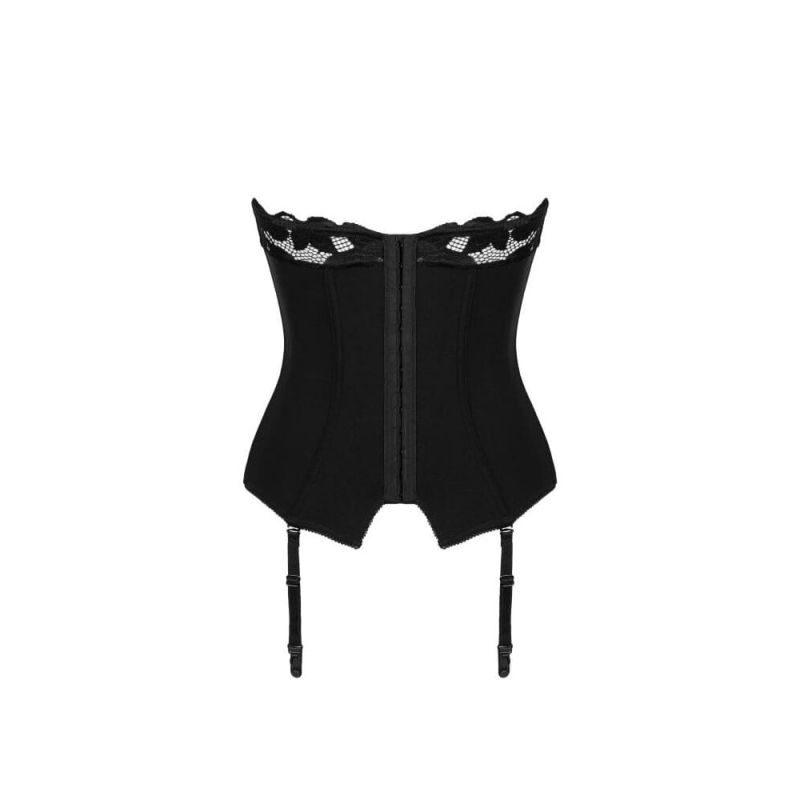 Корсет з мереживними чашками Obsessive Editya та пажами для панчох, чорний, XS/S вид 5