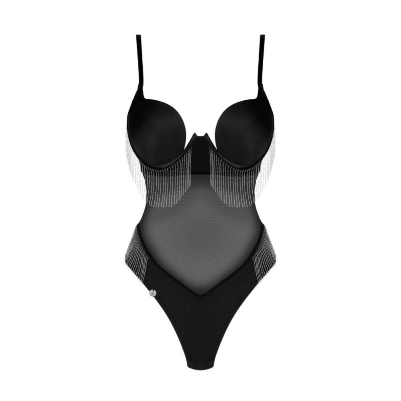 Боди Obsessive MILLADIS с серебрянными подвесками, черный, XS/S вид 4