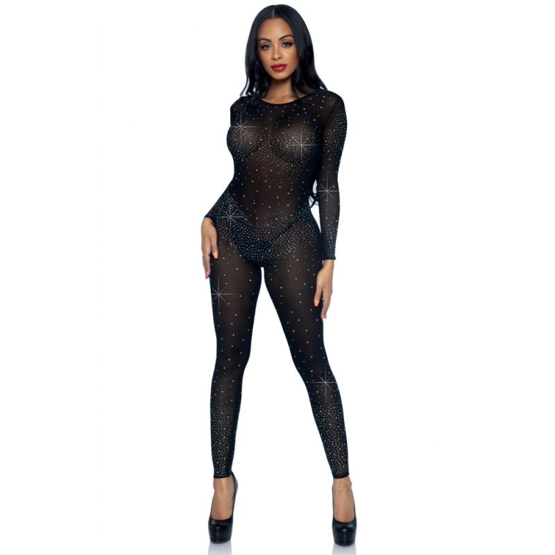 Комбинезон сексуальный Leg Avenue Sheer Rhinestone, XS, со стразами, черный вид 2