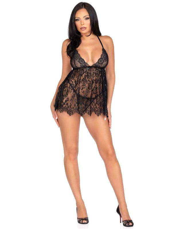 Кружевной пеньюар и стринги Leg Avenue, черный, S вид 6