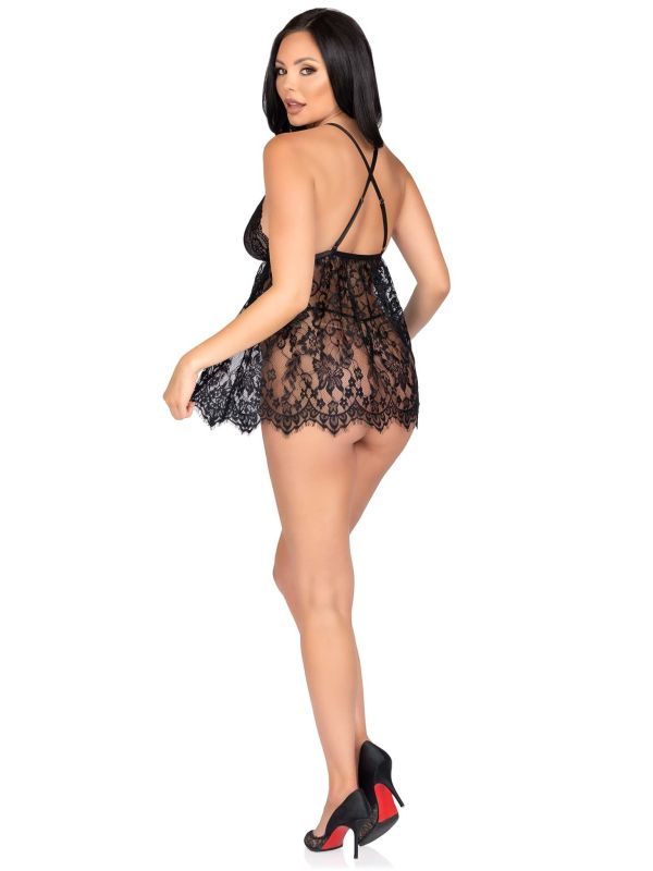 Кружевной пеньюар и стринги Leg Avenue, черный, S вид 7