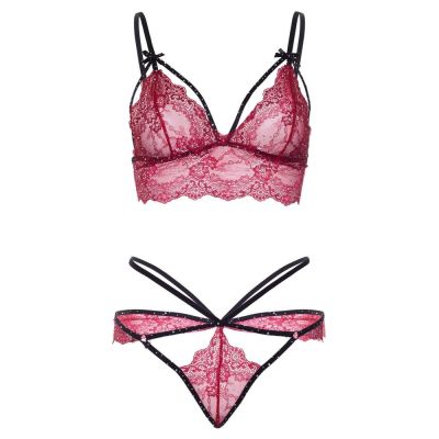 Комплект белья кружевной Leg Avenue Scallop Lace Rhinestone, красный, размер S