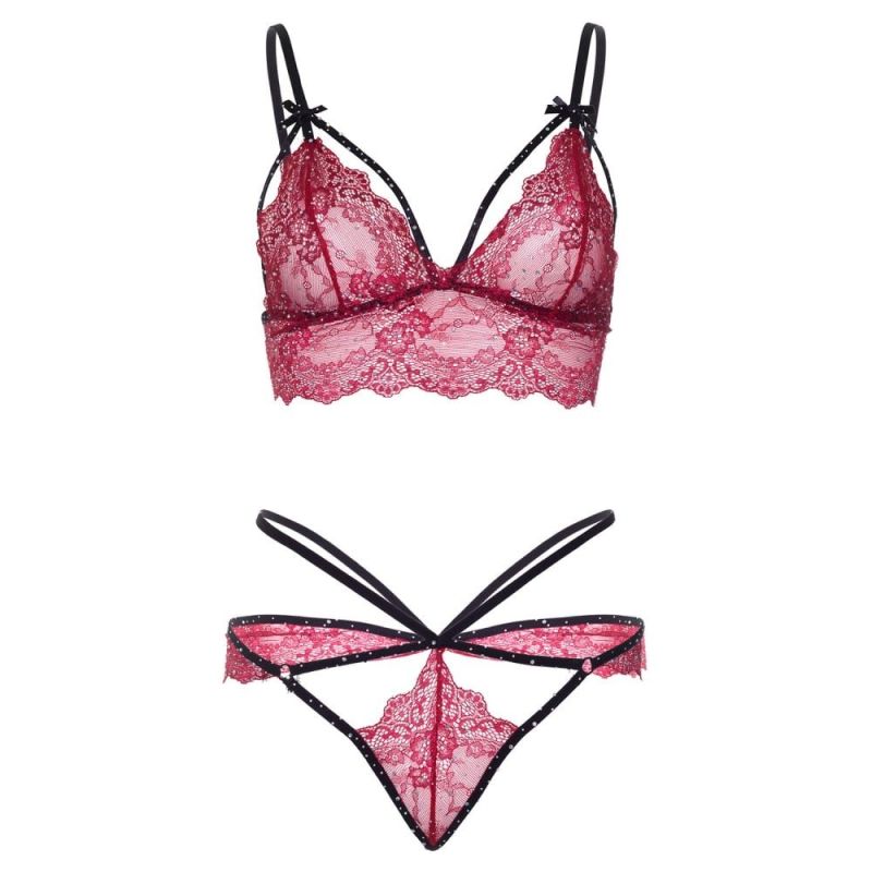 Комплект белья кружевной Leg Avenue Scallop Lace Rhinestone, красный, размер S вид 6